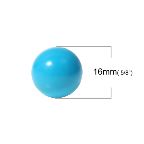 Picture of Copper Harmony Chime Ball Fit Mexican Angel Caller Bola Wish Box Pendants (No Hole) Round Lake Blue Painting About 16mm( 5/8") Dia, 1 Piece