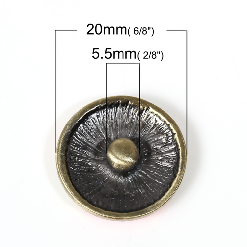 Picture of 20mm Zinc Based Alloy Snap Button Round Antique Bronze Blue & Pink Enamel Shell Pattern Fit Snap Button Bracelets, Knob Size: 5.5mm( 2/8"), 1 Piece