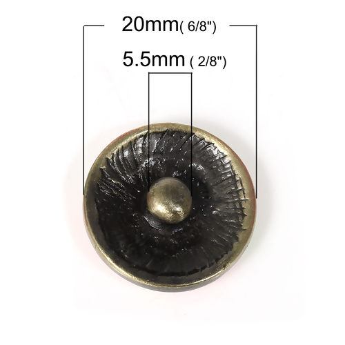 Image de 20mm Bouton Pression en Alliage de Zinc Rond Bronze Antique Multicolore Émail Géométrique pour Support Bracelet, Taille de Poignée: 5.5mm, 1 Pièce