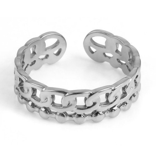 Picture of Stainless Steel Open Adjustable Rings Silver Tone Round 18.5mm(US size 8.5), 1 Piece