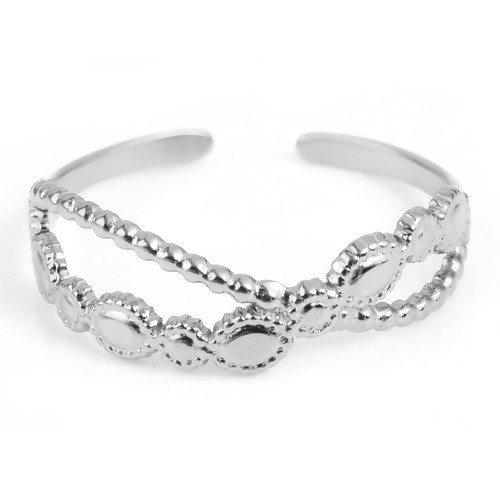 Picture of Stainless Steel Open Adjustable Rings Silver Tone Marquise 18.5mm(US size 8.5), 1 Piece