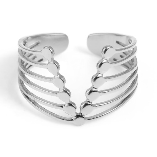 Picture of Stainless Steel Open Adjustable Rings Silver Tone V Shape Multilayer 18.5mm(US size 8.5), 1 Piece