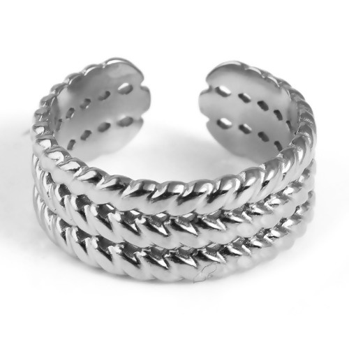 Picture of Stainless Steel Open Adjustable Rings Silver Tone Braided 18.5mm(US size 8.5), 1 Piece