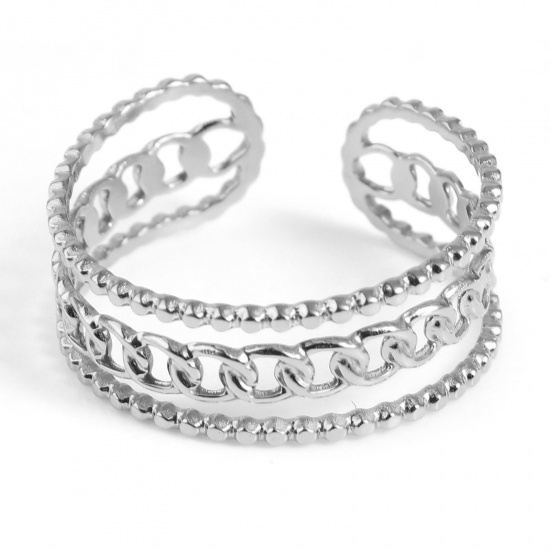 Picture of Stainless Steel Open Adjustable Rings Silver Tone Geometric Multilayer 18.5mm(US size 8.5), 1 Piece