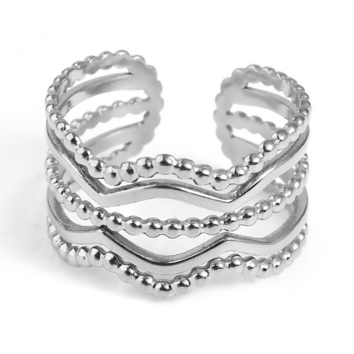 Picture of Stainless Steel Open Adjustable Rings Silver Tone Streak Multilayer 18.5mm(US size 8.5), 1 Piece