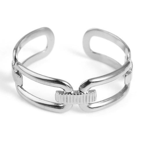 Picture of Stainless Steel Open Adjustable Rings Silver Tone Oval 18.5mm(US size 8.5), 1 Piece