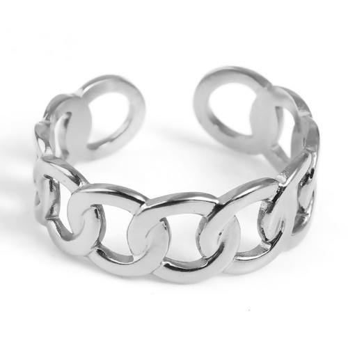 Picture of Stainless Steel Open Adjustable Rings Silver Tone Geometric 18.5mm(US size 8.5), 1 Piece