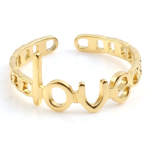 Picture of Stainless Steel Open Adjustable Rings Gold Plated " Love " 18.5mm(US size 8.5), 1 Piece