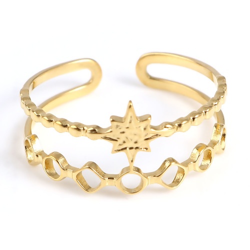 Picture of Stainless Steel Open Adjustable Rings Gold Plated Round Star 18.5mm(US size 8.5), 1 Piece