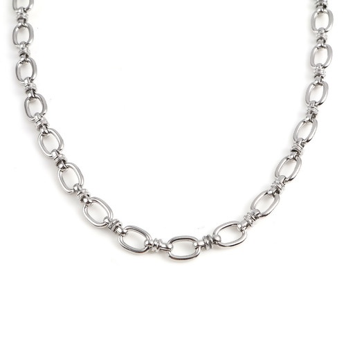 Picture of 201 Stainless Steel Link Chain Necklace Oval Silver Tone 55.5cm(21 7/8") - 54.5cm(21 4/8") long, 1 Piece