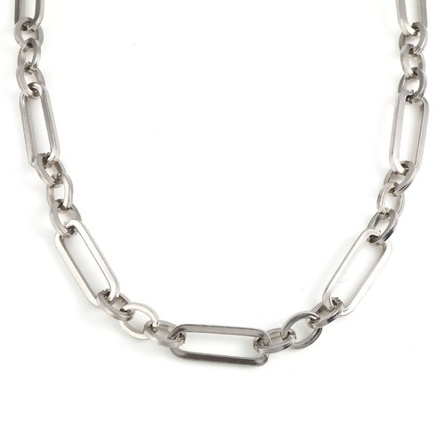 Picture of 201 Stainless Steel 3:1 Link Chain Necklace Oval Silver Tone 55.5cm(21 7/8") - 54.5cm(21 4/8") long, 1 Piece