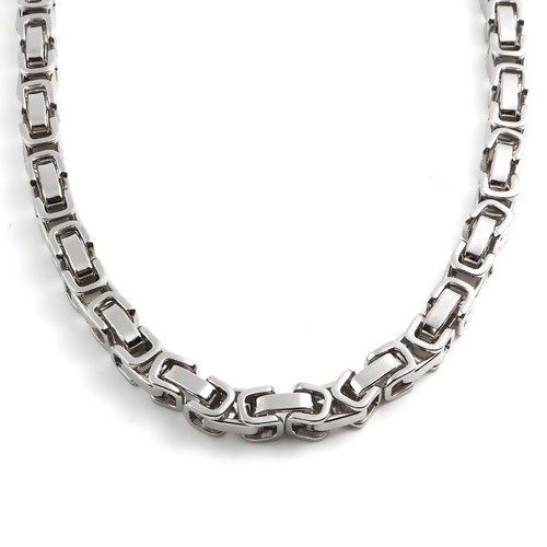 Picture of 201 Stainless Steel Link Chain Necklace Geometric Silver Tone 55.5cm(21 7/8") - 54.5cm(21 4/8") long, 1 Piece