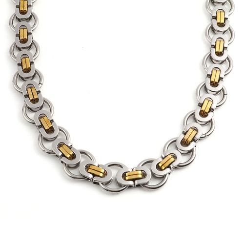 Picture of 201 Stainless Steel Link Chain Necklace Gold Plated & Silver Tone 55.5cm(21 7/8") - 54.5cm(21 4/8") long, 1 Piece