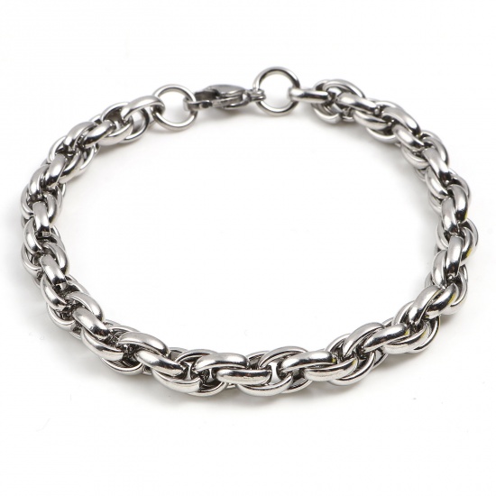Picture of 201 Stainless Steel Braided Rope Chain Bracelets Silver Tone 22cm(8 5/8") - 21.5cm(8 4/8") long, 1 Piece