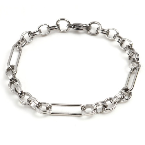 Picture of 201 Stainless Steel 5:1 Link Chain Bracelets Silver Tone Oval 22cm(8 5/8") - 21.5cm(8 4/8") long, 1 Piece