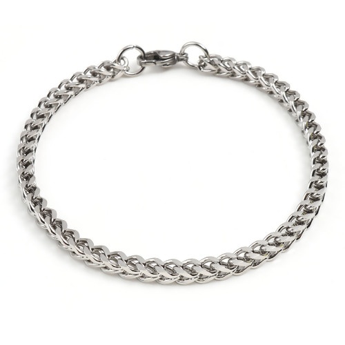 Picture of 201 Stainless Steel Link Curb Chain Bracelets Silver Tone 22cm(8 5/8") - 21.5cm(8 4/8") long, 1 Piece