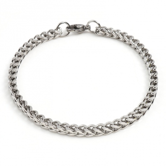 Picture of 201 Stainless Steel Link Curb Chain Bracelets Silver Tone 22cm(8 5/8") - 21.5cm(8 4/8") long, 1 Piece