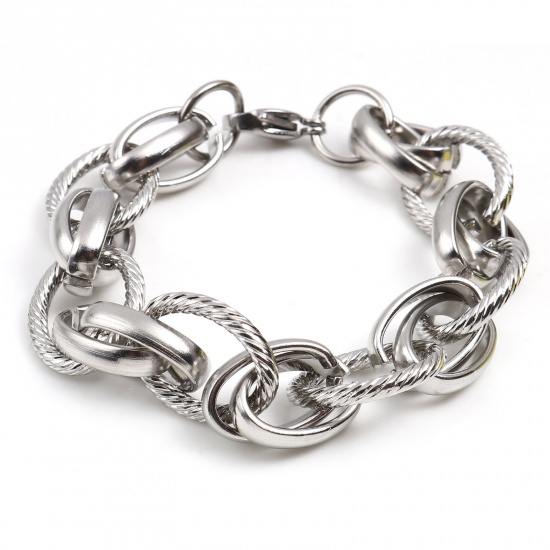 Picture of 201 Stainless Steel Braided Rope Chain Bracelets Silver Tone Oval 22cm(8 5/8") - 21.5cm(8 4/8") long, 1 Piece