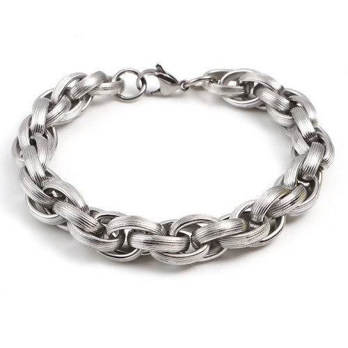 Picture of 201 Stainless Steel Braided Rope Chain Bracelets Silver Tone Carved Pattern 22cm(8 5/8") - 21.5cm(8 4/8") long, 1 Piece
