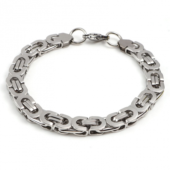 Picture of 201 Stainless Steel Link Chain Bracelets Silver Tone 22cm(8 5/8") - 21.5cm(8 4/8") long, 1 Piece