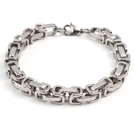 Picture of 201 Stainless Steel Link Chain Bracelets Silver Tone 22cm(8 5/8") - 21.5cm(8 4/8") long, 1 Piece