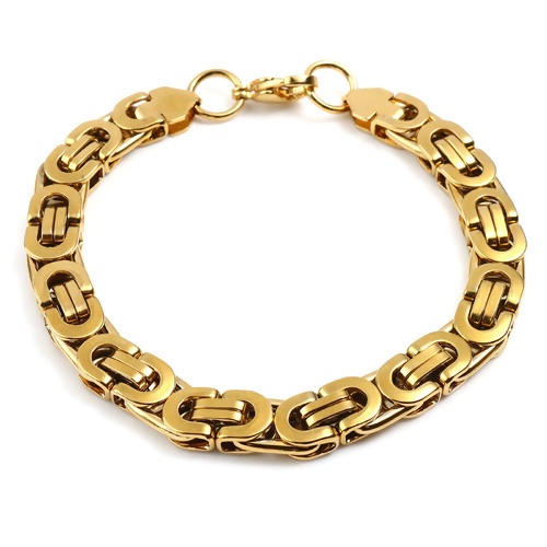 Picture of 201 Stainless Steel Link Chain Bracelets Gold Plated 22cm(8 5/8") - 21.5cm(8 4/8") long, 1 Piece