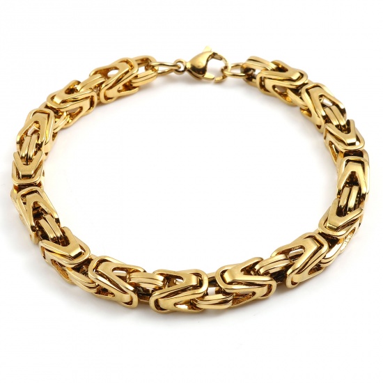 Picture of 201 Stainless Steel Link Chain Bracelets Gold Plated Rhombus 22cm(8 5/8") - 21.5cm(8 4/8") long, 1 Piece