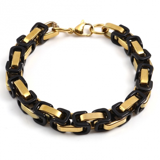 Picture of 201 Stainless Steel Link Chain Bracelets Gold Plated Black Oval 22cm(8 5/8") - 21.5cm(8 4/8") long, 1 Piece