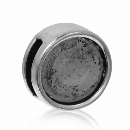 Lega di Zinco Perline Addetti Cinturini per Orologi Tondo Piatto Argento Antico (Adatto a 8mm x 2mm Corda) Basi per Cabochon (Adatto a 11mm ) Circa 13mm Dia, Foro: Circa 8mm x 2mm, 10 Pz