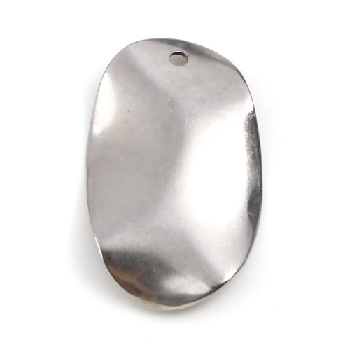 Picture of 304 Stainless Steel Charms Silver Tone Oval Twisted 25mm x 15mm, 10 PCs