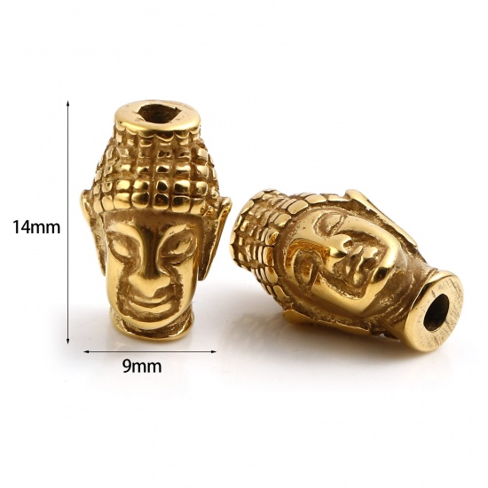Bild von 1 Stück Umweltfreundliche PVD-Vakuumbeschichtung Edelstahl Religiös Perlen zur DIY-Schmuckherstellung Vergoldet Buddha 14mm x 9mm, Loch: ca. 2.5mm