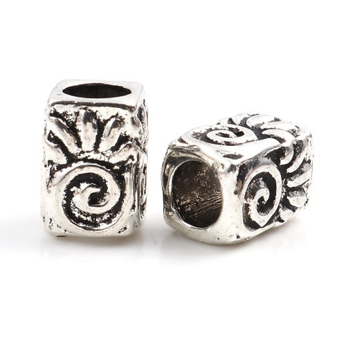 Picture of Zinc Based Alloy Spacer Beads Rectangle Antique Silver Color Sun About 9mm x 7mm, Hole: Approx 4.4mm, 50 PCs