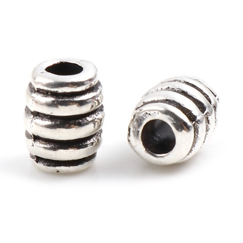 Picture of Zinc Based Alloy Spacer Beads Cylinder Antique Silver Color Stripe About 7mm x 5mm, Hole: Approx 2.4mm, 100 PCs