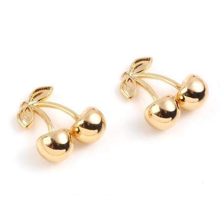 Breloques en Laiton Cerise Plaqué Or Véritable 18K 14mm x 12mm, 2 Pcs