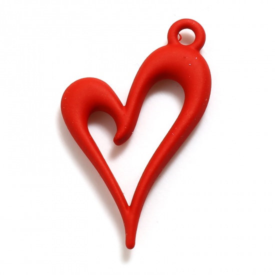 Imagen de Zamak día de San Valentín Colgantes Charms Corazón Rojo Pintura 24mm x 15mm, 10 Unidades