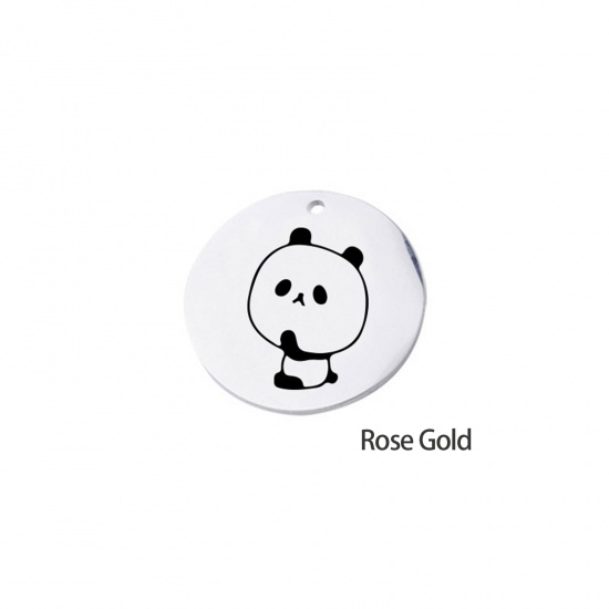 Picture of Stainless Steel Charms Round Rose Gold Panda 20mm Dia., 1 Piece