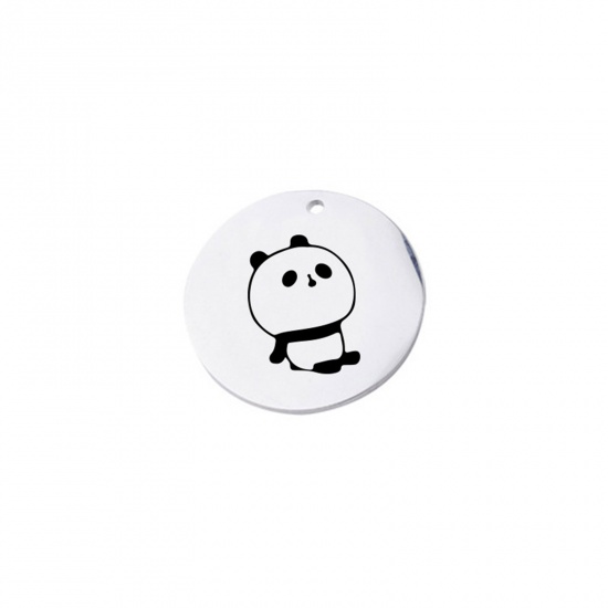 Picture of Stainless Steel Charms Round Silver Tone Panda 20mm Dia., 1 Piece