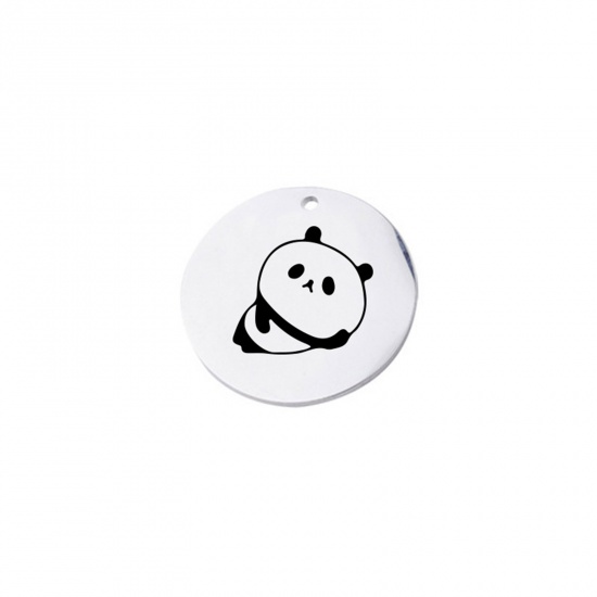 Picture of Stainless Steel Charms Round Silver Tone Panda 20mm Dia., 1 Piece