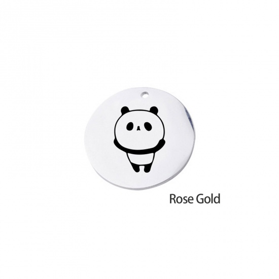 Picture of Stainless Steel Charms Round Rose Gold Panda 20mm Dia., 1 Piece