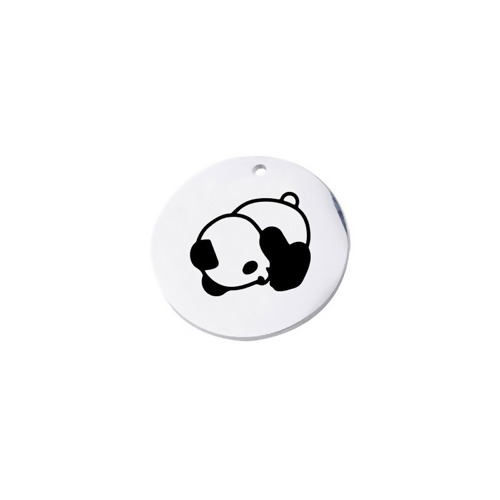 Picture of Stainless Steel Charms Round Silver Tone Panda 20mm Dia., 1 Piece