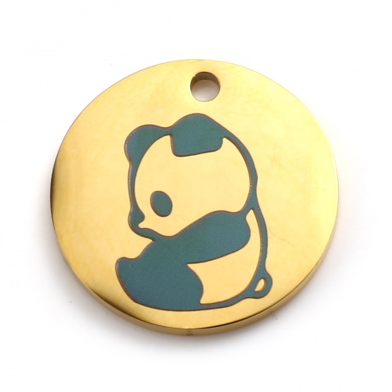 Picture of Stainless Steel Charms Round Gold Plated Panda 20mm Dia., 1 Piece