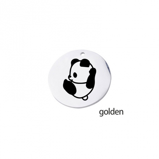 Picture of Stainless Steel Charms Round Gold Plated Panda 20mm Dia., 1 Piece