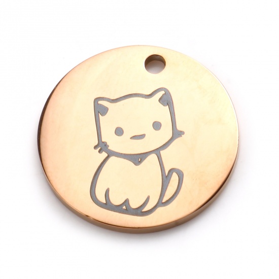 Picture of Stainless Steel Charms Round Rose Gold Cat 20mm Dia., 1 Piece