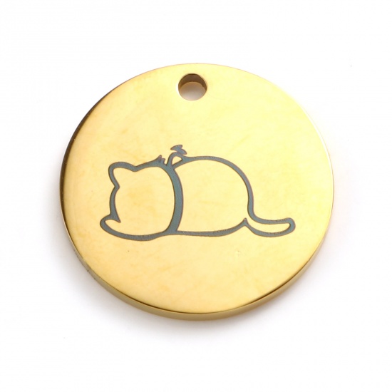 Picture of Stainless Steel Charms Round Gold Plated Cat 20mm Dia., 1 Piece