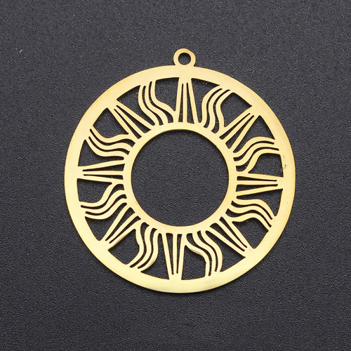 Picture of Stainless Steel Galaxy Pendants Round Gold Plated Sun 3.3cm x 3.1cm, 1 Piece