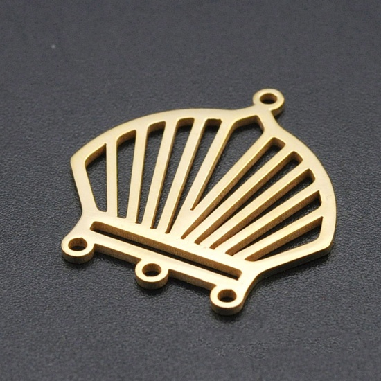 Picture of Stainless Steel Charms Fan-shaped Gold Plated Filigree 26mm x 25mm, 1 Piece