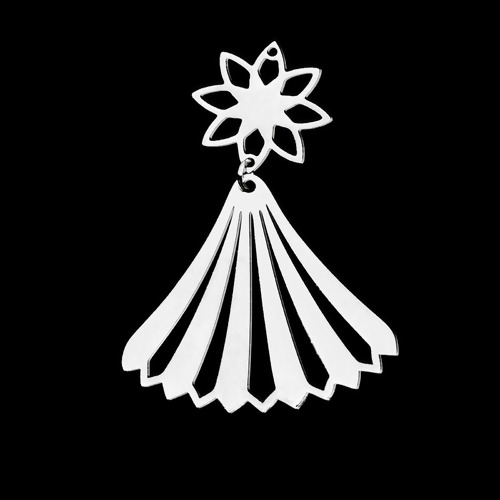 Bild von Edelstahl Anhänger Fächer-Form Silberfarbe Blumen 48mm x 34mm, 1 Stück
