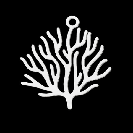 Picture of Stainless Steel Ocean Jewelry Charms Coral Silver Tone 23mm x 22mm, 1 Piece