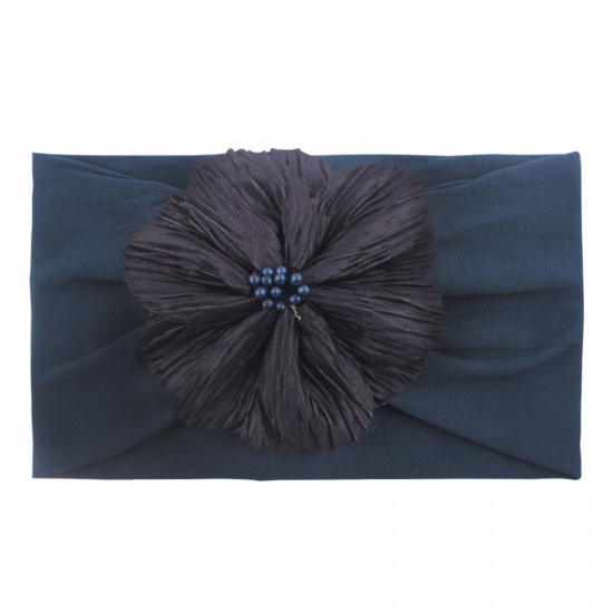 Immagine di Nylon Fascia per Capelli Fiore Blu Nero 14cm x 10cm, 1 Pz