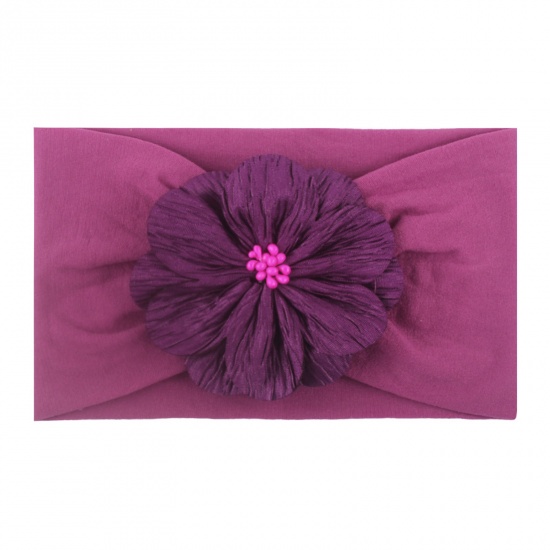 Picture of Nylon Baby Headband Flower Dark Purple 14cm x 10cm, 1 Piece